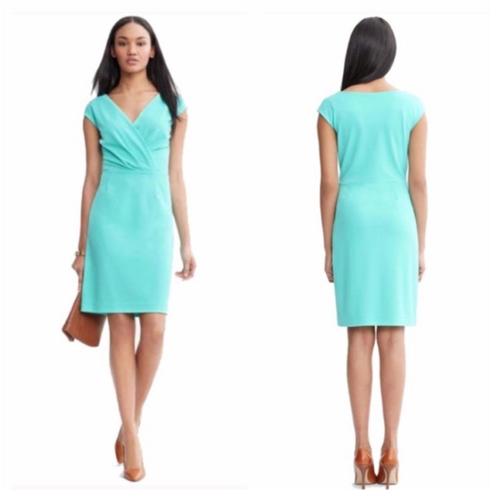Banana Republic Pleated Crossover Cap Sleeve Above Knee Dress Small